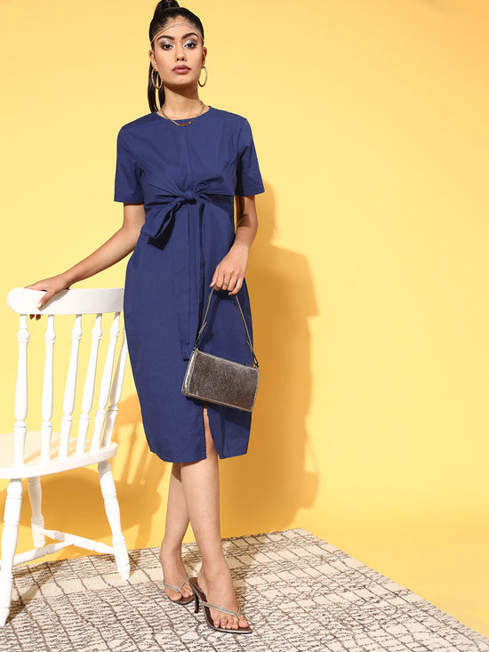 Women Navy Tie Up Detail Dress