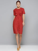 Red Tie Up Detail Dress