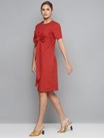 Red Tie Up Detail Dress