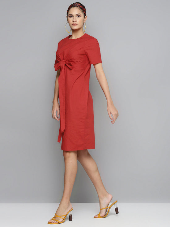 Red Tie Up Detail Dress