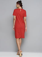 Red Tie Up Detail Dress