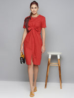 Red Tie Up Detail Dress