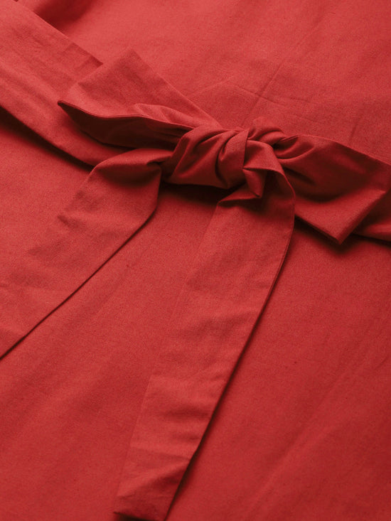 Red Tie Up Detail Dress