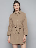 Beige Belted Shirt Dress