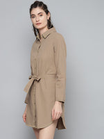 Beige Belted Shirt Dress