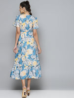 Blue & Yellow Floral Wrap Frill Hem Maxi