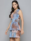 Blue & Brown Tie-Dye Print Smocking Dress