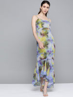 Yellow & Purple Tie-Dye Print Strappy Maxi