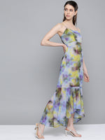 Yellow & Purple Tie-Dye Print Strappy Maxi