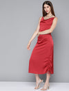 Maroon Satin Side Rouching Slip Dress