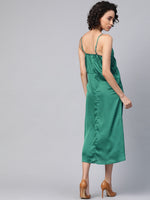 Green Front Rouched Slip Dress