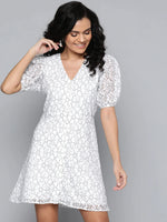 White Lace Puff Sleeve Shirt Dress