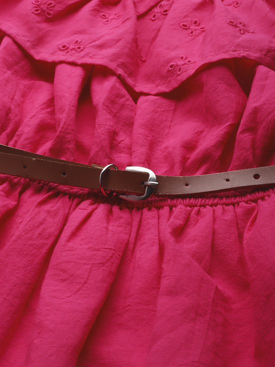 Fuchsia Bardot Schiffli Belted Dress