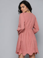 Baked Pink Schiffli V-Neck Skater Dress