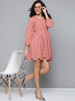 Baked Pink Schiffli V-Neck Skater Dress