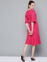 Fuchsia Schiffli Frill Hem Midi Dress