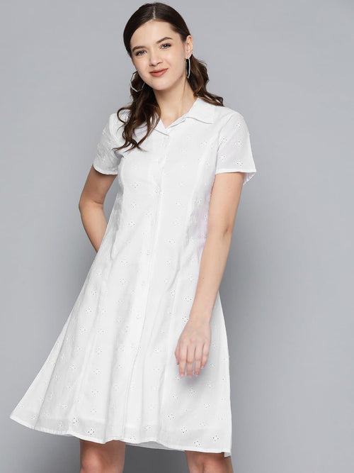 White Schiffli Shirt Dress