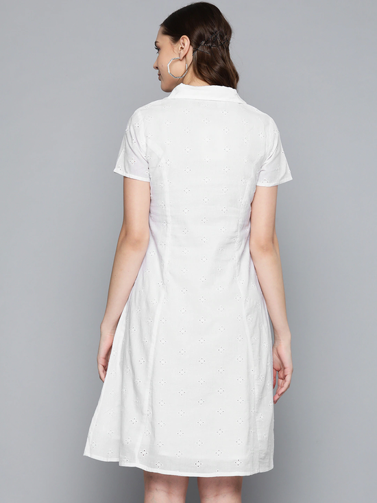 White Schiffli Shirt Dress