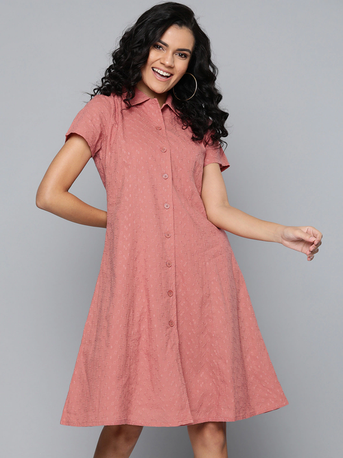 Baked Pink Schiffli Shirt Dress