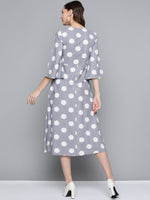 Grey & White Polka V-Neck Midi Dress