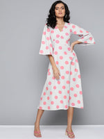 Pink & Grey Polka V-Neck Midi Dress