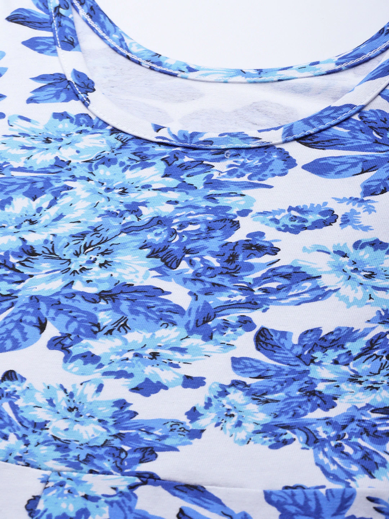 Blue Floral Skater Midi Dress