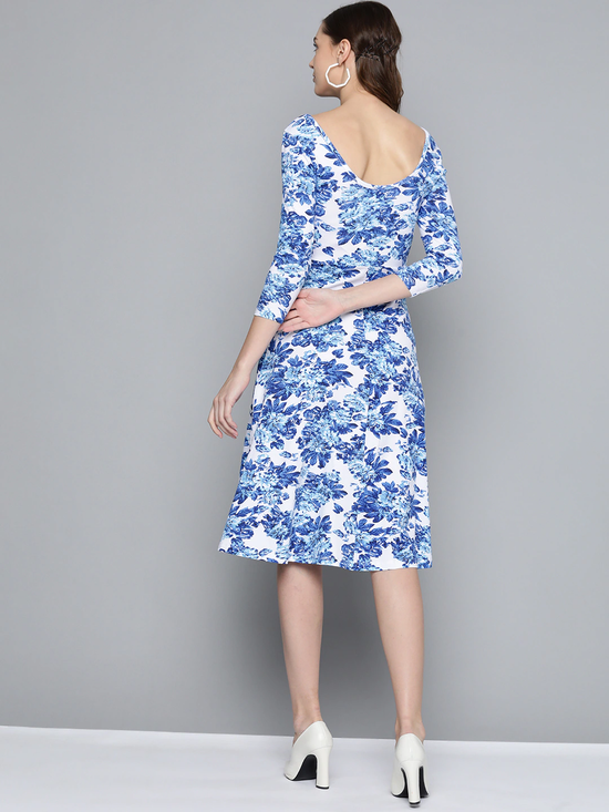 Blue Floral Skater Midi Dress