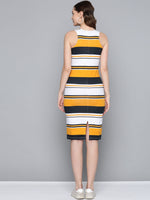 Mustard & White Stripes Back Slit Bodycon