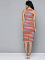 Rust & Blue Stripes Back Slit Bodycon