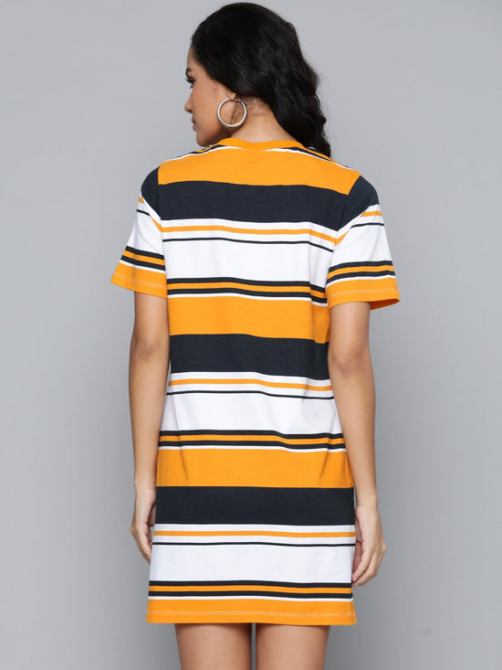 Mustard & White Stripes Sheath Dress