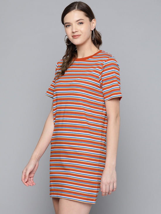 Rust & Blue Stripes Sheath Dress