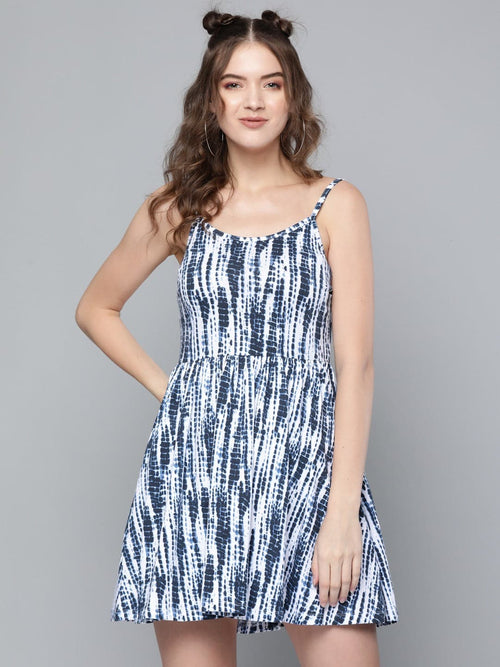 Blue Tie & Dye Strappy Short Dress