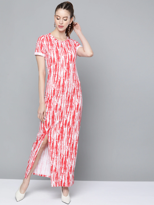 Red Tie & Dye Back Criss Cross Neck Maxi