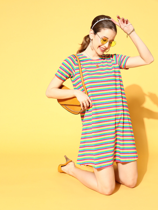 Women Rainbow Stripes Tent Dress