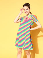 Women Rainbow Stripes Tent Dress