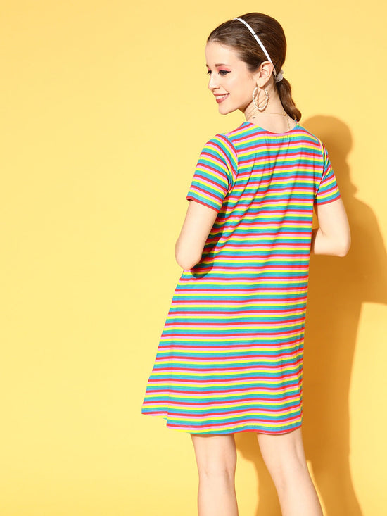 Women Rainbow Stripes Tent Dress