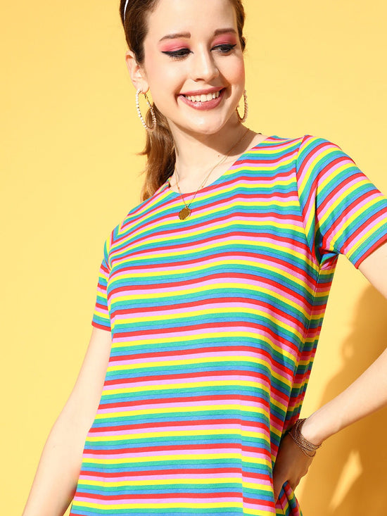 Women Rainbow Stripes Tent Dress