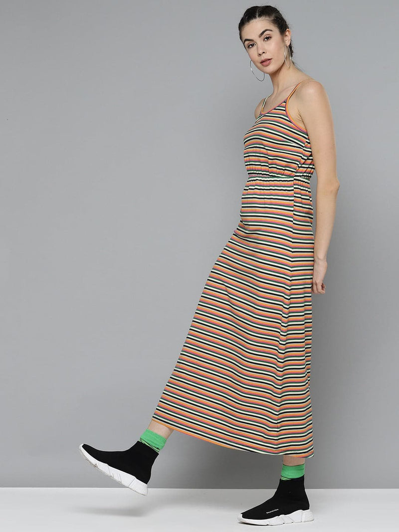 Multicolor Stripes Strappy Maxi Dress