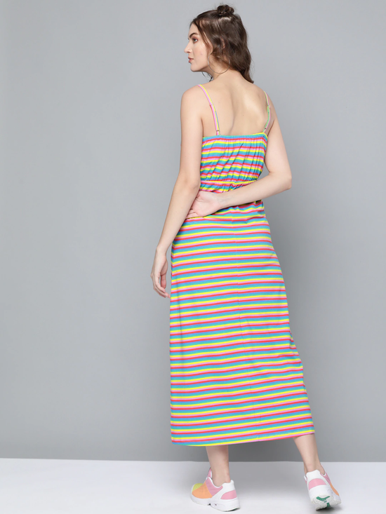 Rainbow Stripes Strappy Maxi Dress