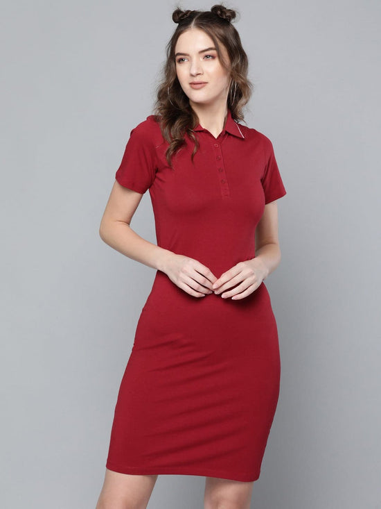 Maroon Polo Neck T-Shirt Dress