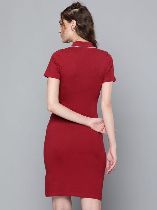 Maroon Polo Neck T-Shirt Dress