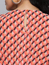 Orange Geo Print Cape Flared Dress