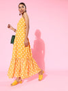 Mustard Polka Strappy Sweetheart Neck Maxi Dress