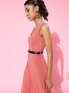 Coral Scuba Sweetheart Midi Belted Dress