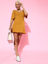 Mustard Sweetheart Neck Short Dress