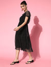 Women Black Mesh Lurex Bardot Midi Dress