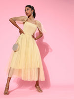 Yellow Tulle Bardot Midi Dress