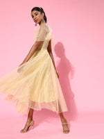 Yellow Tulle Bardot Midi Dress