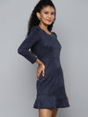 Navy Suede Frill Hem Dress