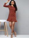 Rust Suede Frill Hem Dress